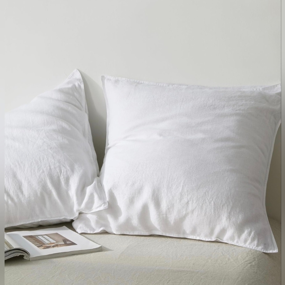 French Linen Euro Sham Pillow Cover 2 pack 26x26 White - Picture 2 of 5
